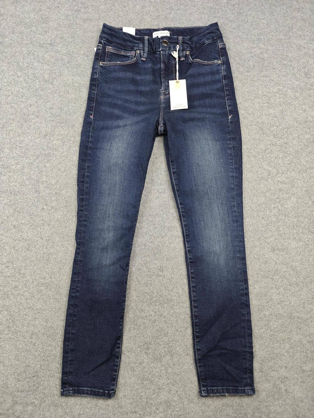 Good American Good Legs Crop Jeans Womens 2/26 Blue Dark Wash Slim Stretch
